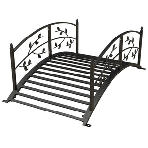 Pont de jardin - pont de bassin - décoration du jardin dim. 119L x 67l x 47H cm avec balustrade motif de vigne acier noir