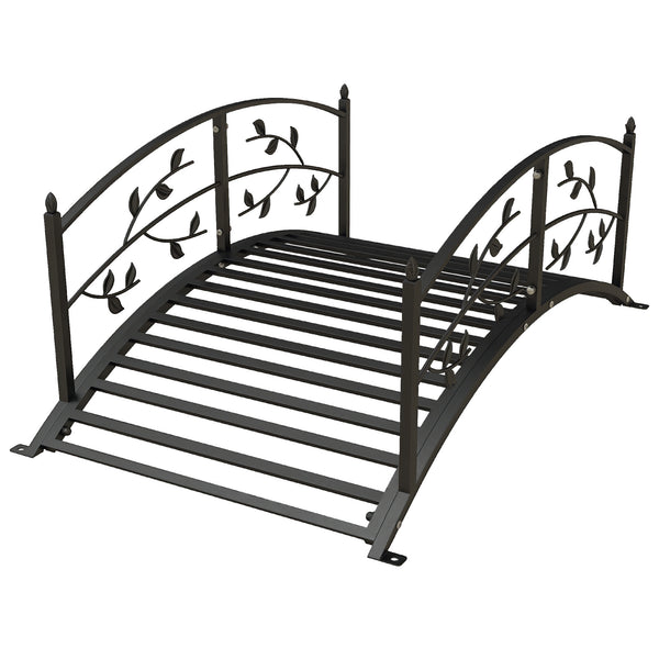 Pont de jardin - pont de bassin - décoration du jardin dim. 119L x 67l x 47H cm avec balustrade motif de vigne acier noir
