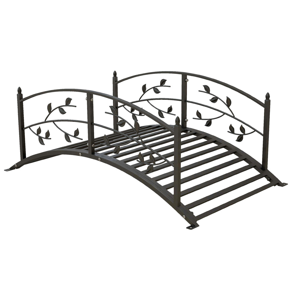 Pont de jardin - pont de bassin - décoration du jardin dim. 119L x 67l x 47H cm avec balustrade motif de vigne acier noir