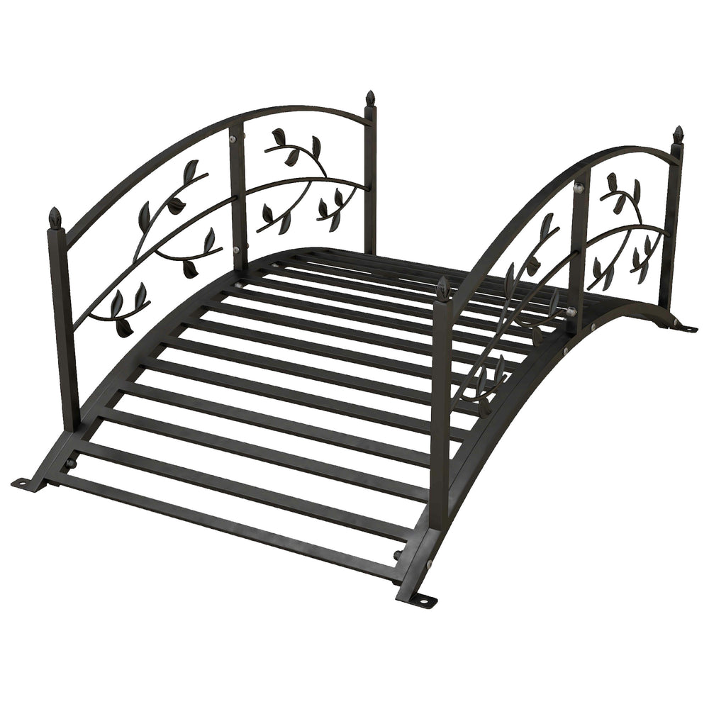 Pont de jardin - pont de bassin - décoration du jardin dim. 119L x 67l x 47H cm avec balustrade motif de vigne acier noir