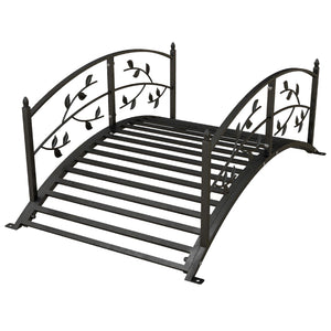 Pont de jardin - pont de bassin - décoration du jardin dim. 119L x 67l x 47H cm avec balustrade motif de vigne acier noir
