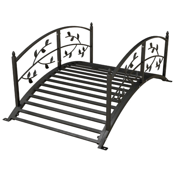 Pont de jardin - pont de bassin - décoration du jardin dim. 119L x 67l x 47H cm avec balustrade motif de vigne acier noir