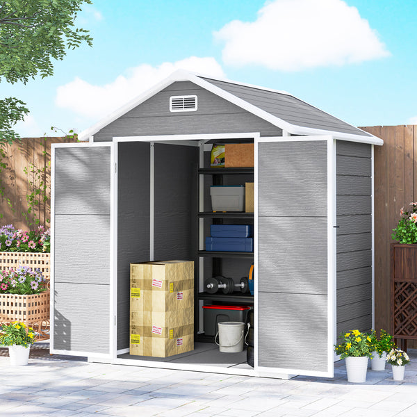 Abri de jardin en résine 2,7 m² avec plancher structure en aluminium 182 x 151 x 219 cm, cabane de jardin cabanon rangement outils portes avec serrure et clés 3 fenêtre, gris