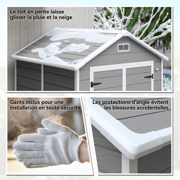 Abri de jardin en résine 2,7 m² avec plancher structure en aluminium 182 x 151 x 219 cm, cabane de jardin cabanon rangement outils portes avec serrure et clés 3 fenêtre, gris