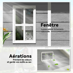 Abri de jardin en résine 2,7 m² avec plancher structure en aluminium 182 x 151 x 219 cm, cabane de jardin cabanon rangement outils portes avec serrure et clés 3 fenêtre, gris