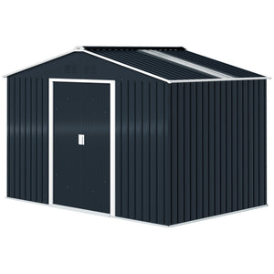 Abri de jardin en acier galvanisé XXL 5,4 m² avec kit de fondation 277x195x192cm, cabane de jardin toit en fibre de verre, cabanon rangement outils portes coulissantes 4 aérations gris foncé