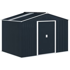 Abri de jardin en acier galvanisé XXL 5,4 m² avec kit de fondation 277x195x192cm, cabane de jardin toit en fibre de verre, cabanon rangement outils portes coulissantes 4 aérations gris foncé