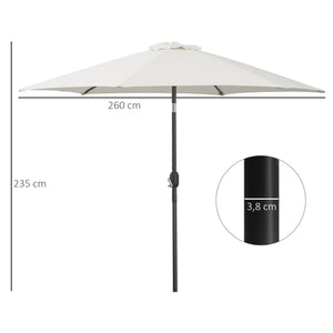 Parasol droit parasol inclinable de jardin balcon terrasse manivelle toile polyester imperméabilisée haute densité 180 g/m² Ø2,6 x 2,35H m aluminium crème