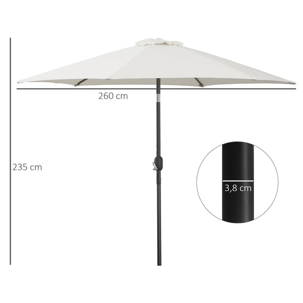 Parasol droit parasol inclinable de jardin balcon terrasse manivelle toile polyester imperméabilisée haute densité 180 g/m² Ø2,6 x 2,35H m aluminium crème
