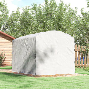 Serre tunnel de jardin 6m², serre de jardin tunnel 300x200x195cm bâche PE 220g/m², bords prolongés 50 cm, avec porte, pour extérieur, toutes saisons, légumes, fruits, fleurs, blanc