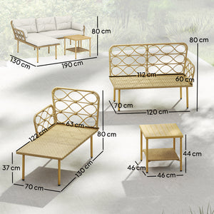 Salon de jardin exterieur 4 personnes 3 pièces avec 1 table basse coussins grand confort inclus résine tressée crème