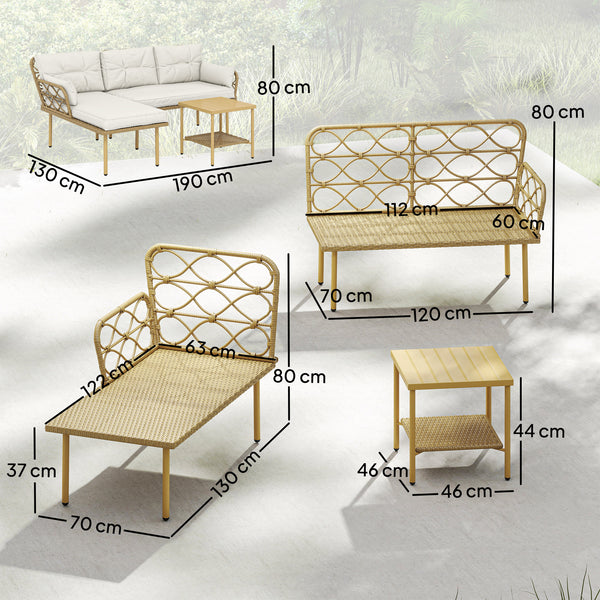 Salon de jardin exterieur 4 personnes 3 pièces avec 1 table basse coussins grand confort inclus résine tressée crème