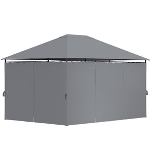 Tonnelle de jardin barnum pavillon style colonial double-toit toiles latérales amovibles 4L x 3l x 2,72H m gris