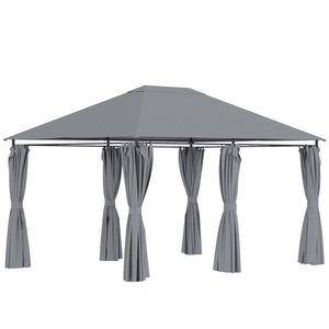 Tonnelle de jardin barnum pavillon style colonial double-toit toiles latérales amovibles 4L x 3l x 2,72H m gris