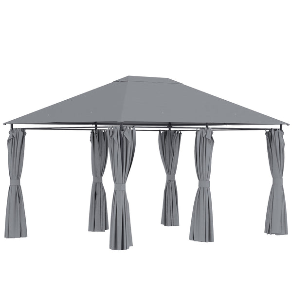 Tonnelle de jardin barnum pavillon style colonial double-toit toiles latérales amovibles 4L x 3l x 2,72H m gris