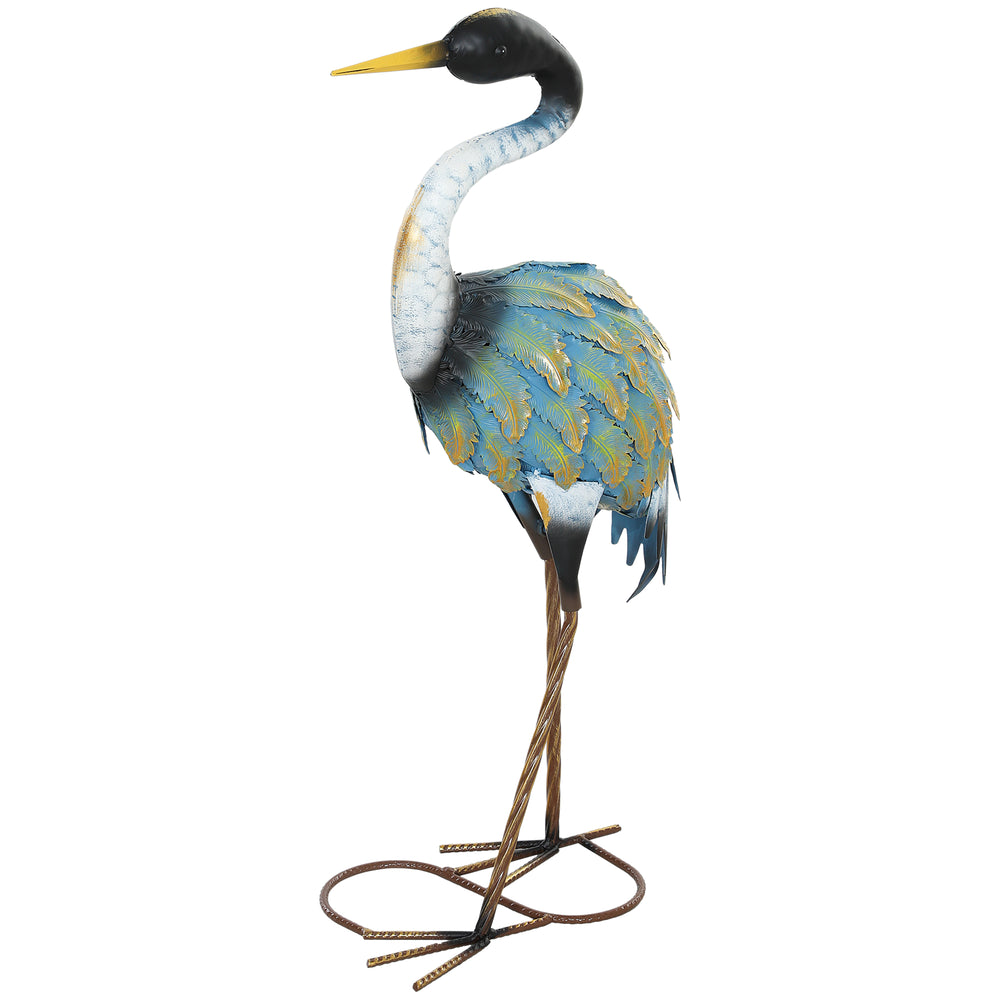 Statue jardin exterieur, sculpture de héron en métal, décoration de jardin exterieur 63 cm, pour étang, patio, terrasse, pelouse, multicolore