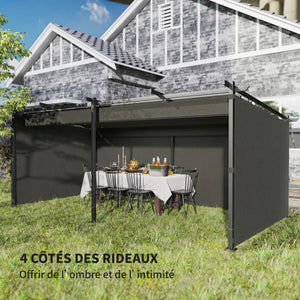 Pergola rétractable 3 x 6 m avec rideaux latéraux, tonnelle de jardin en métal avec protection solaire UPF30+, abri pour terrasse, patio, gris foncé