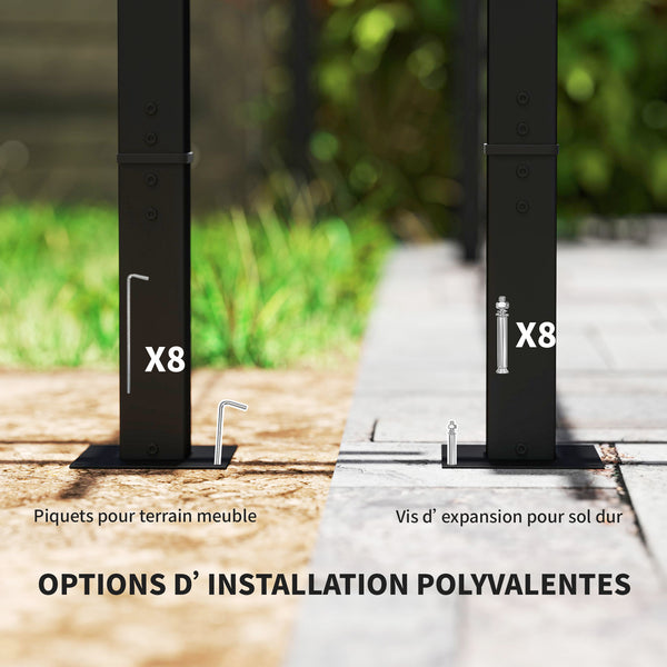 Pergola rétractable 3 x 6 m avec rideaux latéraux, tonnelle de jardin en métal avec protection solaire UPF30+, abri pour terrasse, patio, gris foncé