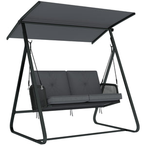 Balancelle de Jardin 2 Places en Résine Tressée, Balançoire Extérieure avec Toit Réglable et Coussin Épais, Cadre en Acier, Charge 240 kg, pour Balcon, Jardin, Terrasse, 150x128x168cm, Gris
