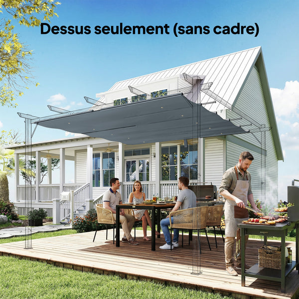 Toile de Toit pour pergola Bâche pour Pergola rétractable de 3 x 3 m, Toile Uniquement 288 x 298 cm en Polyester 180g/m³, protection solaire 30+, Gris foncé
