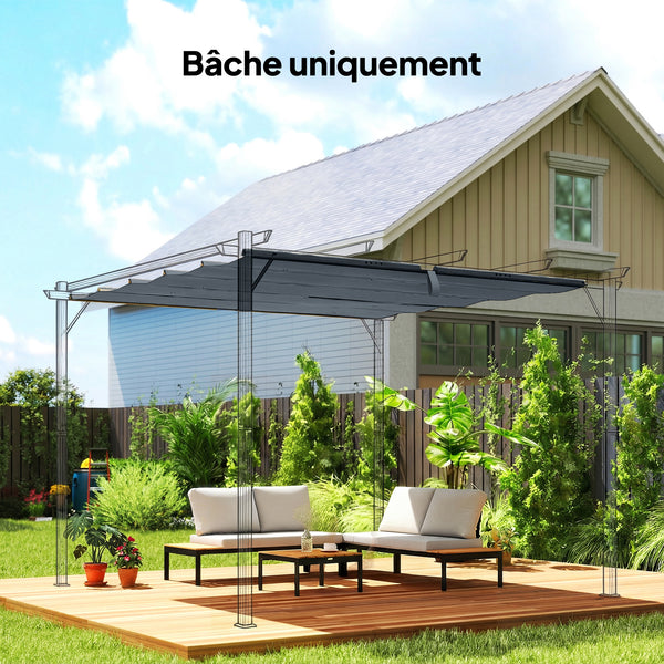 Toile de Toit pour pergola Bâche pour Pergola rétractable de 3 x 3 m, Toile Uniquement 288 x 298 cm en Polyester 180g/m³, protection solaire 30+, Gris foncé