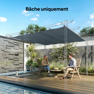 Toile de Toit pour pergola Bâche pour Pergola rétractable de 3 x 3 m, Toile Uniquement 288 x 298 cm en Polyester 180g/m³, protection solaire 30+, Gris foncé