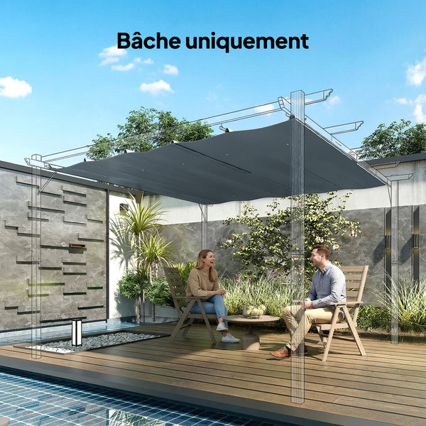 Toile de Toit pour pergola Bâche pour Pergola rétractable de 3 x 3 m, Toile Uniquement 288 x 298 cm en Polyester 180g/m³, protection solaire 30+, Gris foncé