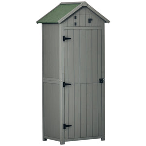 Armoire de jardin extérieur abri de jardin en bois abri pour outils 3 étagères 2 Portes loquets Toit Pente bitumé rangement et stockage extérieurs 77 x 54 x 179 cm Sapin traité Gris