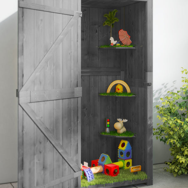 Armoire de jardin extérieur abri de jardin en bois abri pour outils 3 étagères 2 Portes loquets Toit Pente bitumé rangement et stockage extérieurs 77 x 54 x 179 cm Sapin traité Gris