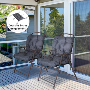Lot de 2 coussins de chaise d'extérieur, galette de chaise avec attaches, coussins de jardin pour terrasse ou balcon, 98 x 50 x 8 cm, gris