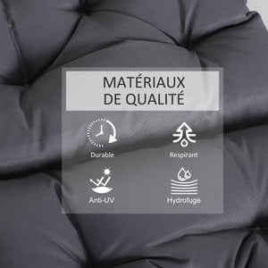 Lot de 2 coussins de chaise d'extérieur, galette de chaise avec attaches, coussins de jardin pour terrasse ou balcon, 98 x 50 x 8 cm, gris