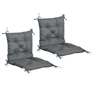 Lot de 2 coussins de chaise d'extérieur, galette de chaise avec attaches, coussins de jardin pour terrasse ou balcon, 98 x 50 x 8 cm, gris