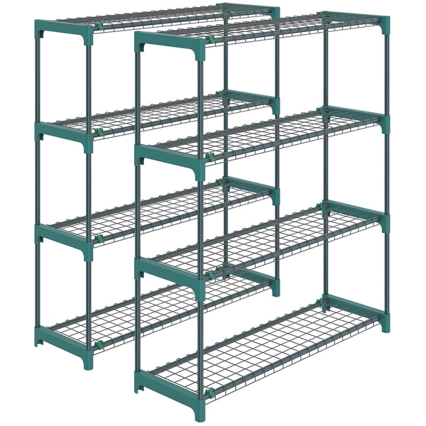 Lot de 2 Étagères à Plantes 4 Niveaux Intérieur Extérieur, Supports pour Plantes en Métal, Assemblage Facile, Support pour Fleurs et Pots, pour Jardin, Balcon, Patio, 90 x 28 x 104 cm, Vert