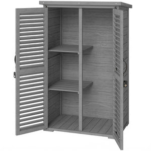 Armoire de Jardin Remise pour Outils en Bois 2 Étagères Toit Bitumé Portes Persiennes Verrouillable 75 x 50 x 118cm Gris