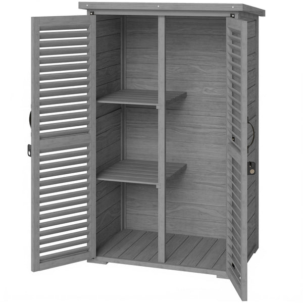 Armoire de Jardin Remise pour Outils en Bois 2 Étagères Toit Bitumé Portes Persiennes Verrouillable 75 x 50 x 118cm Gris