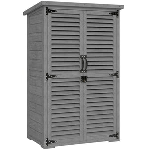 Armoire de Jardin Remise pour Outils en Bois 2 Étagères Toit Bitumé Portes Persiennes Verrouillable 75 x 50 x 118cm Gris