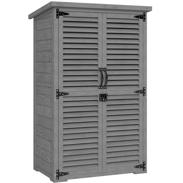 Armoire de Jardin Remise pour Outils en Bois 2 Étagères Toit Bitumé Portes Persiennes Verrouillable 75 x 50 x 118cm Gris