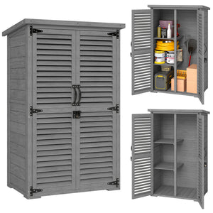 Armoire de Jardin Remise pour Outils en Bois 2 Étagères Toit Bitumé Portes Persiennes Verrouillable 75 x 50 x 118cm Gris