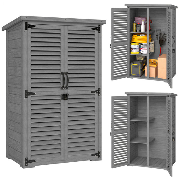 Armoire de Jardin Remise pour Outils en Bois 2 Étagères Toit Bitumé Portes Persiennes Verrouillable 75 x 50 x 118cm Gris