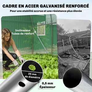 Serre tunnel de jardin 6m², serre de jardin tunnel 200x300x200cm avec cadre en acier galvanisé, porte et 6 fenêtres, pour extérieur, toutes saisons, bâche PE haute densité 140 g/m² vert
