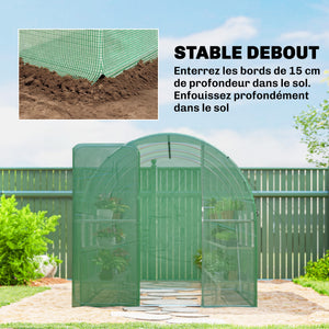Serre tunnel de jardin 6m², serre de jardin tunnel 200x300x200cm avec cadre en acier galvanisé, porte et 6 fenêtres, pour extérieur, toutes saisons, bâche PE haute densité 140 g/m² vert