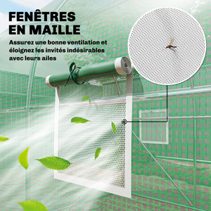 Serre tunnel de jardin 6m², serre de jardin tunnel 200x300x200cm avec cadre en acier galvanisé, porte et 6 fenêtres, pour extérieur, toutes saisons, bâche PE haute densité 140 g/m² vert