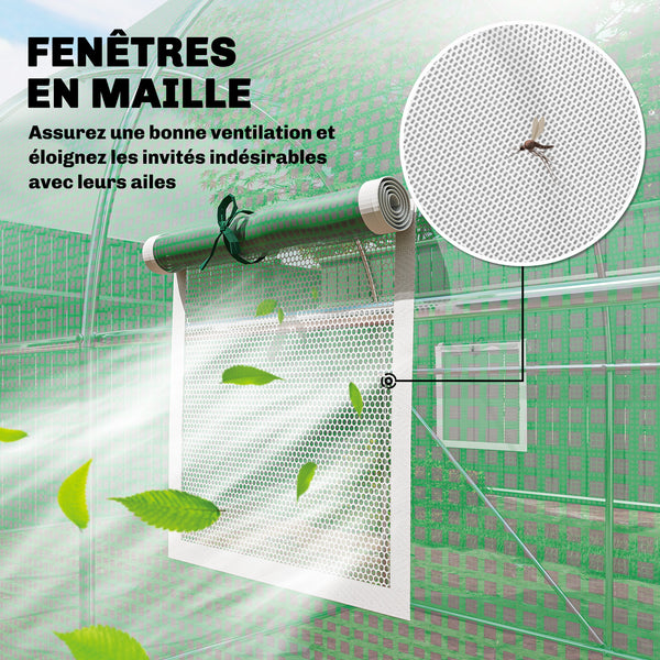 Serre tunnel de jardin 6m², serre de jardin tunnel 200x300x200cm avec cadre en acier galvanisé, porte et 6 fenêtres, pour extérieur, toutes saisons, bâche PE haute densité 140 g/m² vert