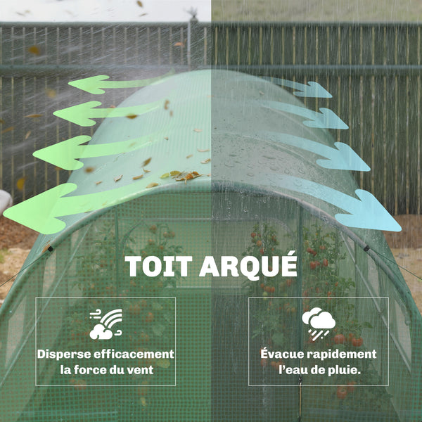 Serre tunnel de jardin 6m², serre de jardin tunnel 200x300x200cm avec cadre en acier galvanisé, porte et 6 fenêtres, pour extérieur, toutes saisons, bâche PE haute densité 140 g/m² vert