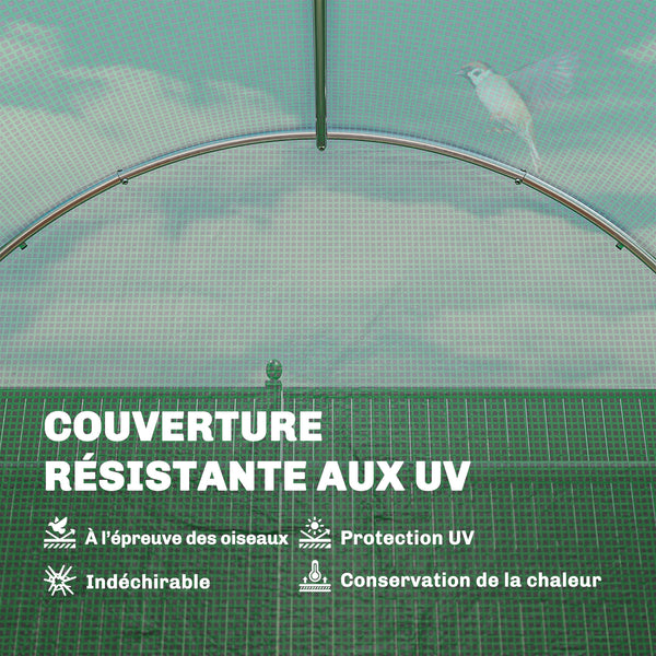 Serre tunnel de jardin 6m², serre de jardin tunnel 200x300x200cm avec cadre en acier galvanisé, porte et 6 fenêtres, pour extérieur, toutes saisons, bâche PE haute densité 140 g/m² vert
