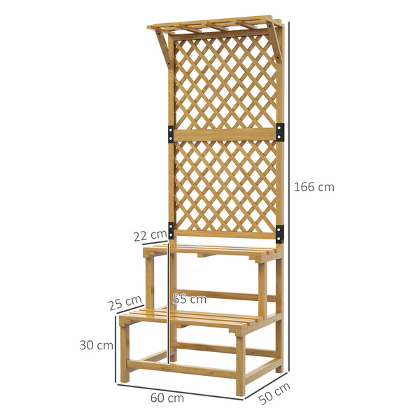 Support plantes intérieur porte plante à deux niveaux avec treillis pour jardin et terrasse en bois massif jaune