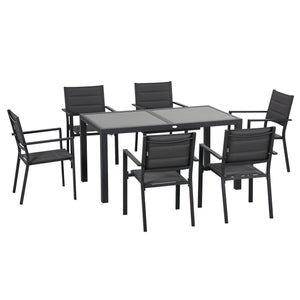 Salon de jardin extérieur en aluminium et textilène table extensible 6 chaises empilables 6 personnes - dim. table 150/210L x 90l x 75H cm gris