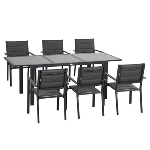 Salon de jardin extérieur en aluminium et textilène table extensible 6 chaises empilables 6 personnes - dim. table 150/210L x 90l x 75H cm gris