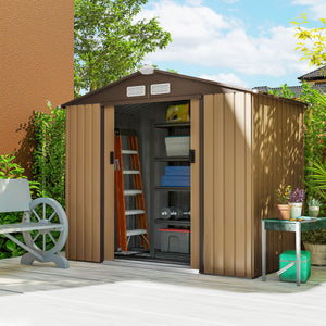 Abri de jardin 2,5 m² - remise pour outils avec kit de fondation - cabanon porte verrouillable - dim. 213L x 130l x 185H cm - tôle d'acier ocre