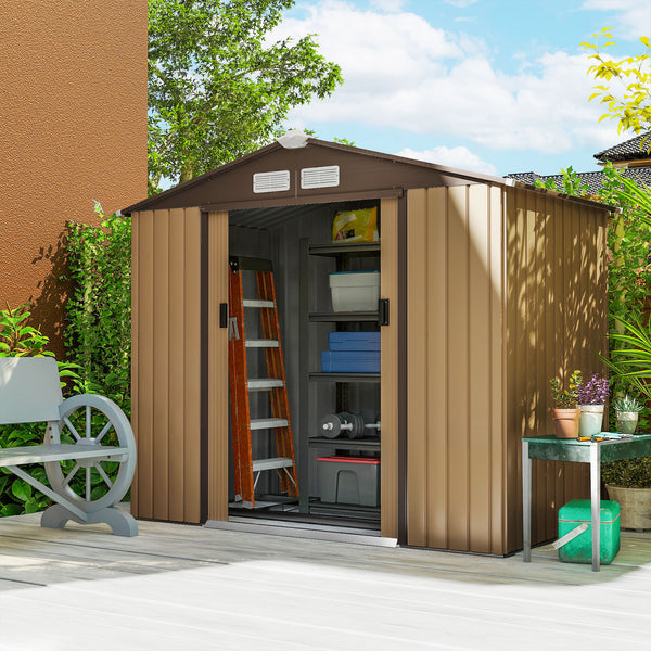 Abri de jardin 2,5 m² - remise pour outils avec kit de fondation - cabanon porte verrouillable - dim. 213L x 130l x 185H cm - tôle d'acier ocre